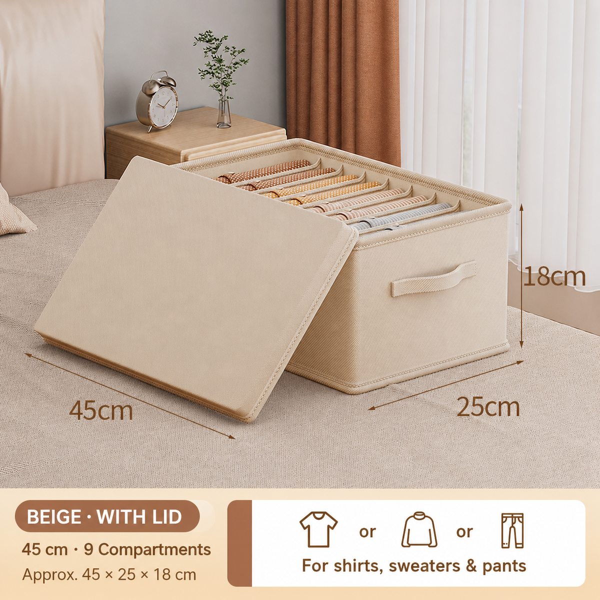 Foldable Multi-Compartment Clothing Organizer with Handle