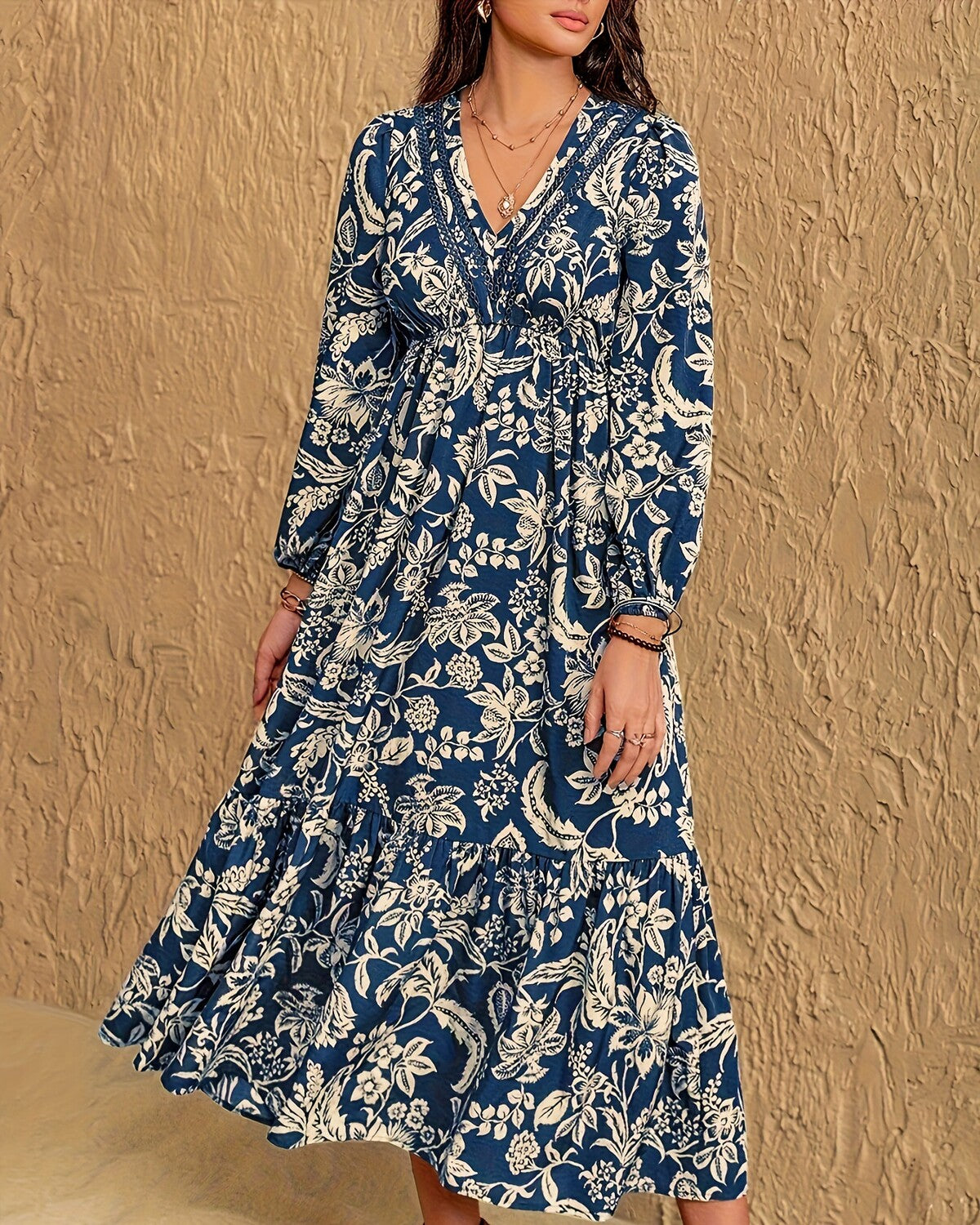 Women's Floral Boho V-Neck Maxi Dress