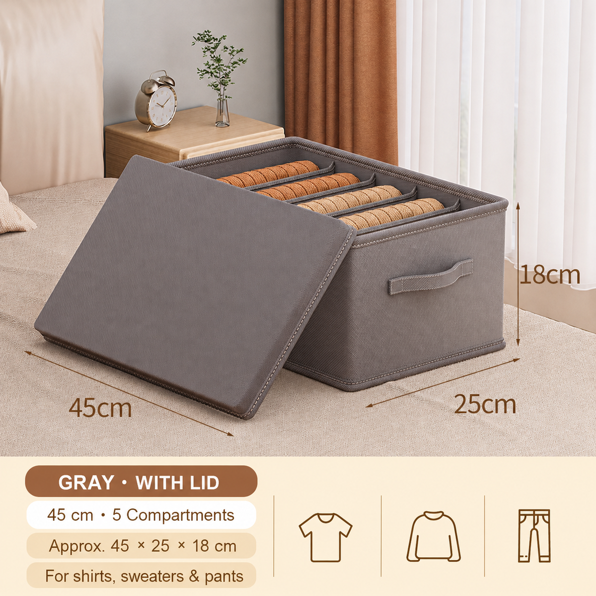 Foldable Multi-Compartment Clothing Organizer with Handle