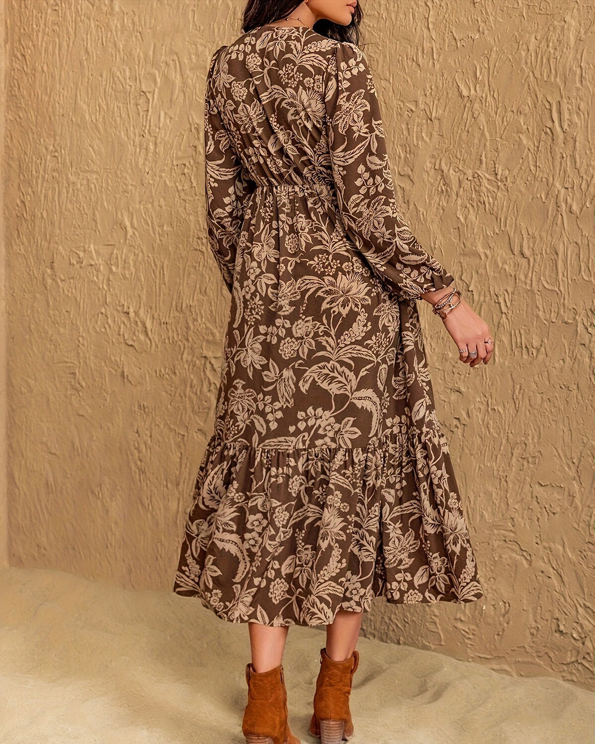 Women's Floral Boho V-Neck Maxi Dress
