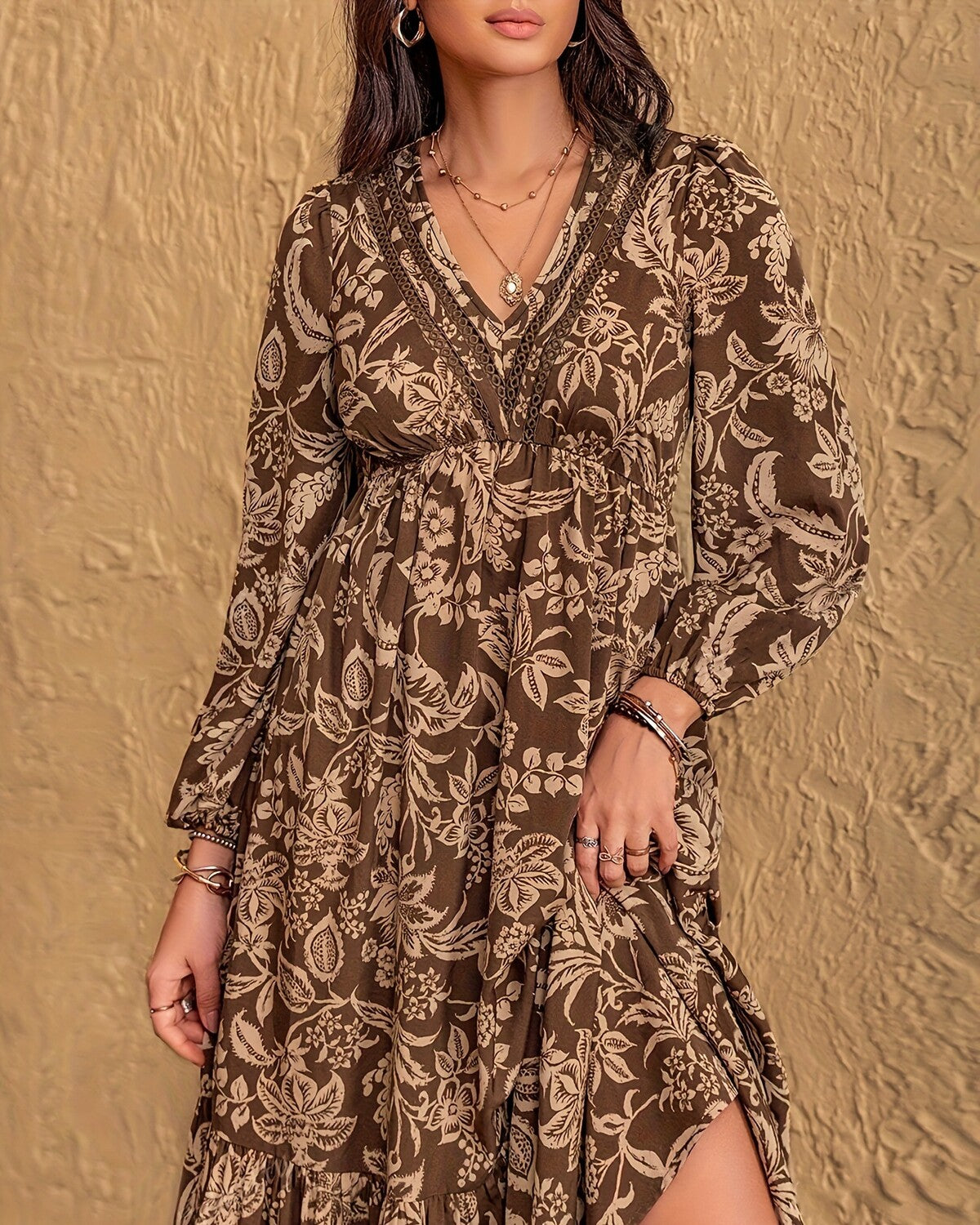 Women's Floral Boho V-Neck Maxi Dress
