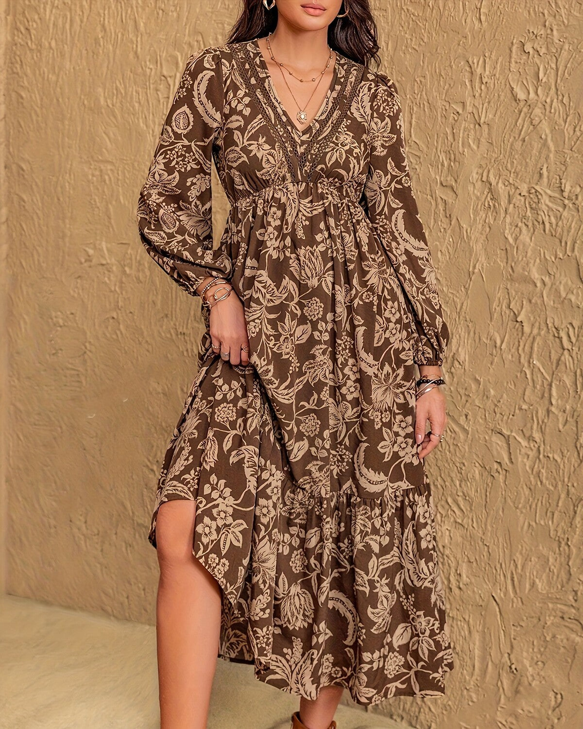 Women's Floral Boho V-Neck Maxi Dress