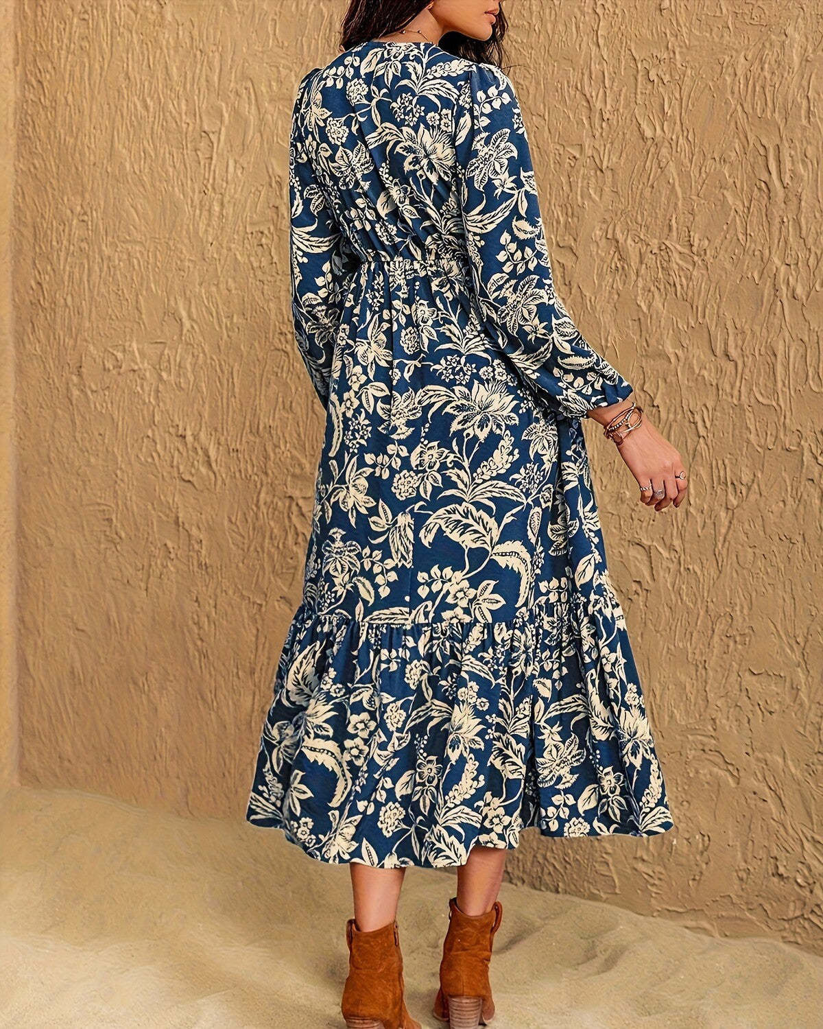 Women's Floral Boho V-Neck Maxi Dress
