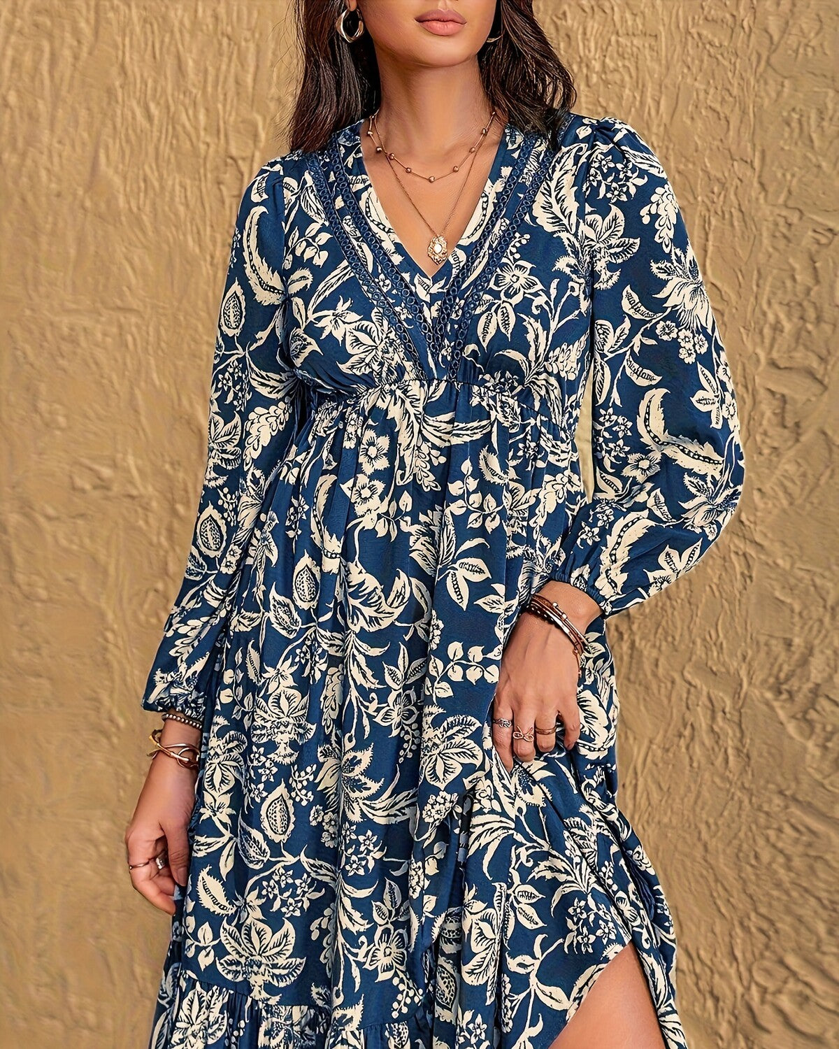 Women's Floral Boho V-Neck Maxi Dress