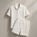 Men Cable Textured Shirt & Shorts 2 Piece Casual Matching Set | Breathable Relax Fit Outfit