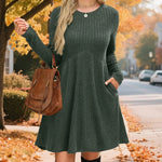Women’s Ribbed Knit A-Line Dress with Pockets