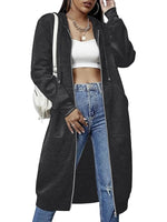 Women's Longline Fleece-Lined Zip-Up Hoodie with Pockets