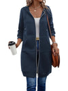 Women's Longline Fleece-Lined Zip-Up Hoodie with Pockets