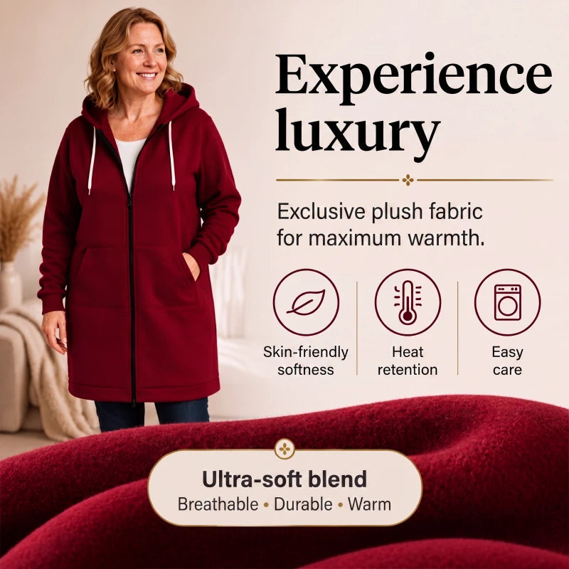 Women's Longline Fleece-Lined Zip-Up Hoodie with Pockets