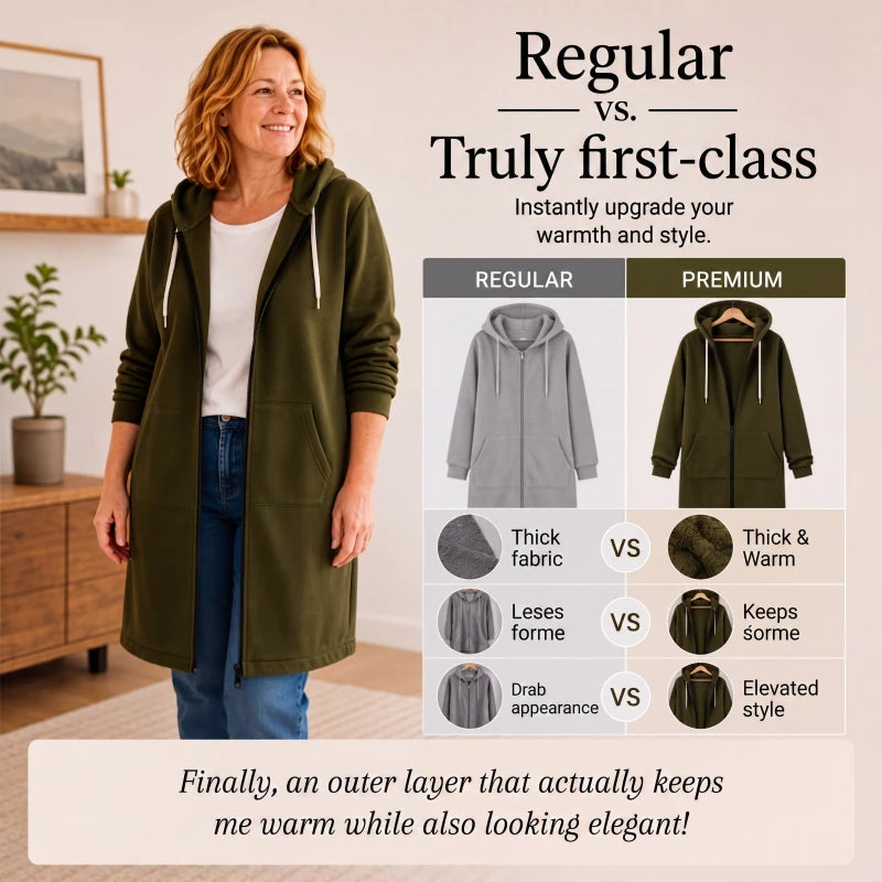 Women's Longline Fleece-Lined Zip-Up Hoodie with Pockets