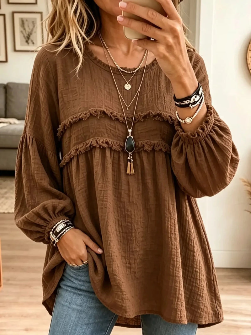 Marlowe Textured Ruffle Babydoll Tunic Blouse