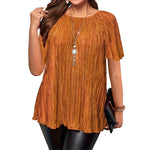 Women’s Pleated Short-Sleeve Blouse – Relaxed Fit