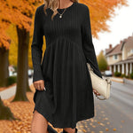 Women’s Ribbed Knit A-Line Dress with Pockets