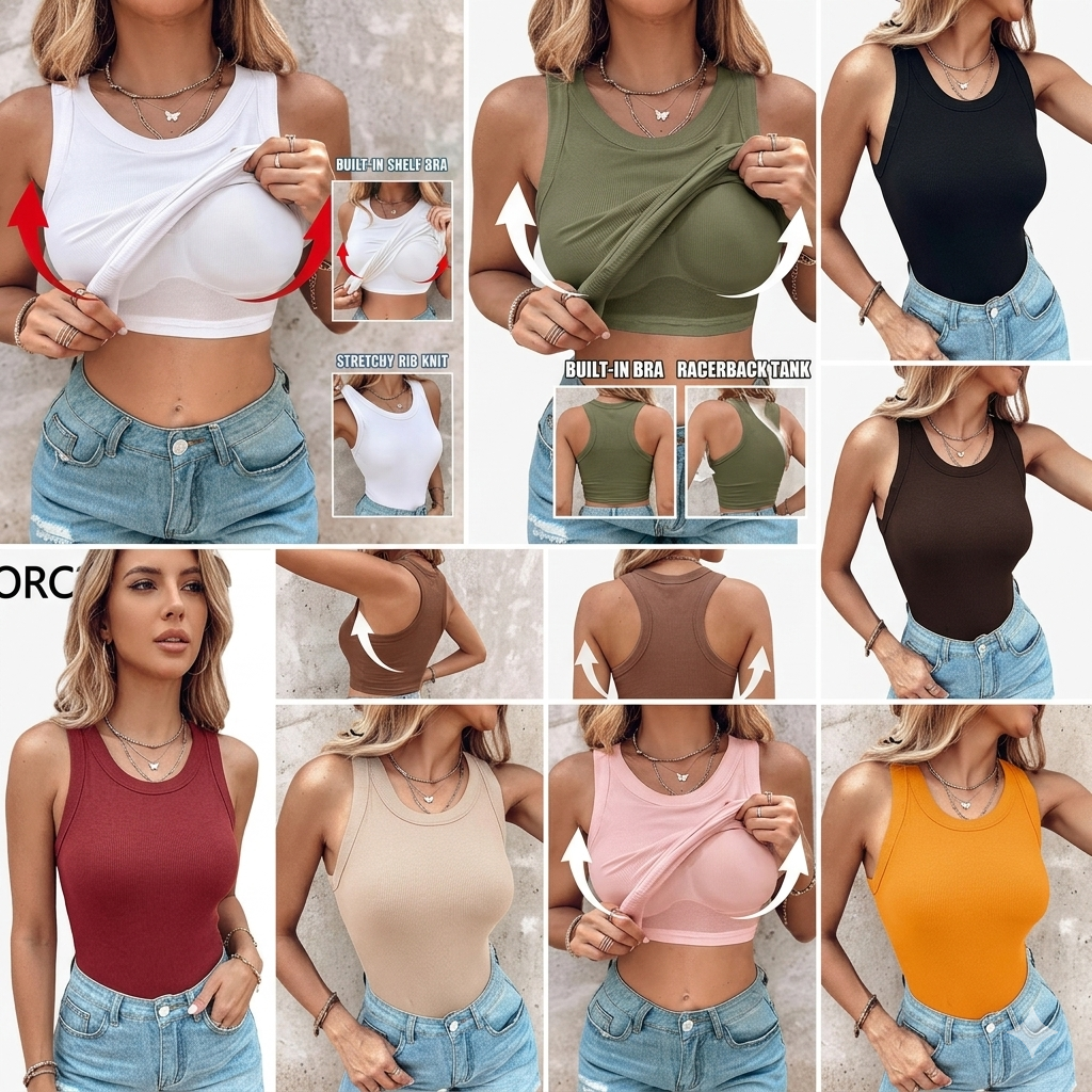 🔥 Viral Built-In Bra Tank – No Bra Needed | Snatch Fit Ribbed Top