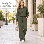 Women’s Half-Zip & Wide-Leg Two-Piece Set