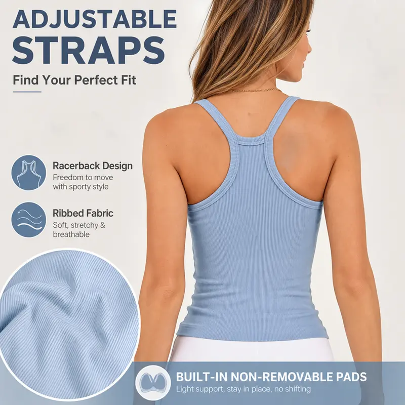 Women's Built-In Bra Tank Top – Classic & Lace-Back Styles with Optional Shorts Set