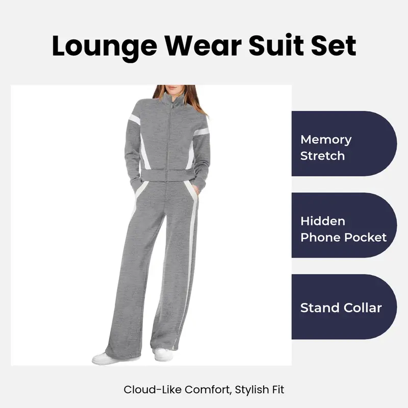Women’s Colorblock Zip-Up Jacket & Wide-Leg Pants Two-Piece Set