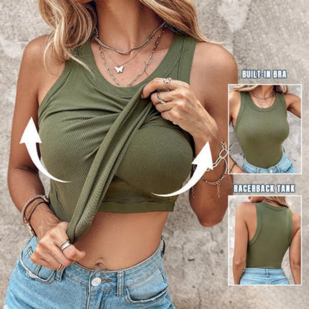 🔥 Viral Built-In Bra Tank – No Bra Needed | Snatch Fit Ribbed Top