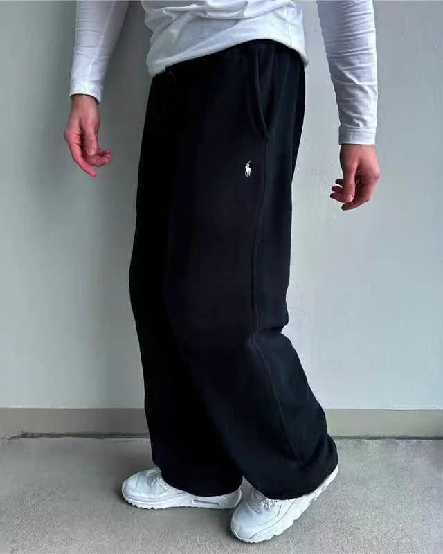 Men Classic Embroidered Wide Leg Sweatpants, Loose Straight Fit Casual Fleece Track Pants for Daily Street Workout Loungewear