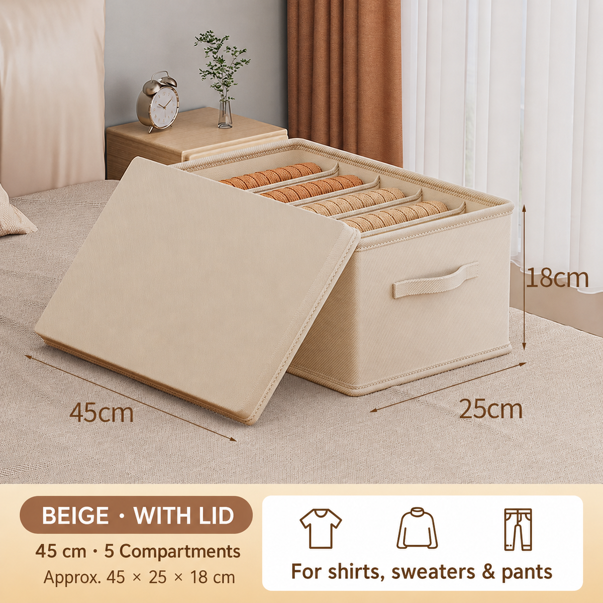 Foldable Multi-Compartment Clothing Organizer with Handle