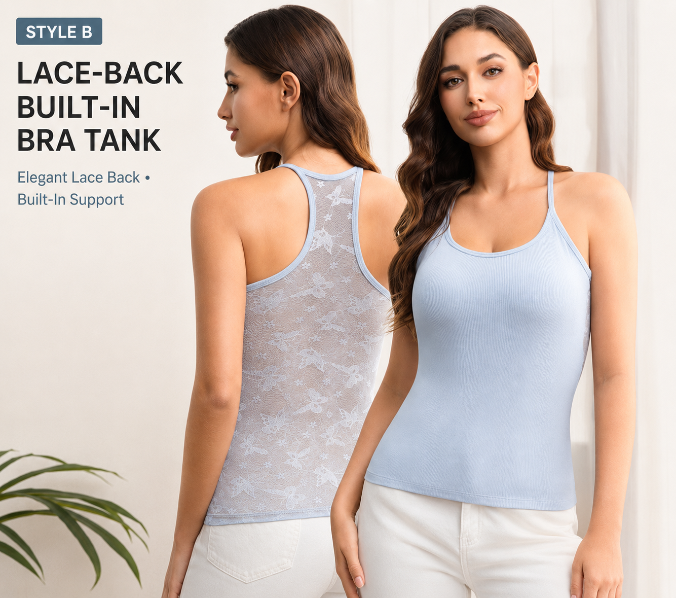 Women's Built-In Bra Tank Top – Classic & Lace-Back Styles with Optional Shorts Set
