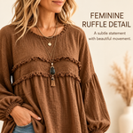Marlowe Textured Ruffle Babydoll Tunic Blouse