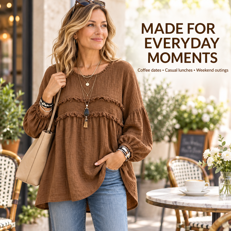 Marlowe Textured Ruffle Babydoll Tunic Blouse