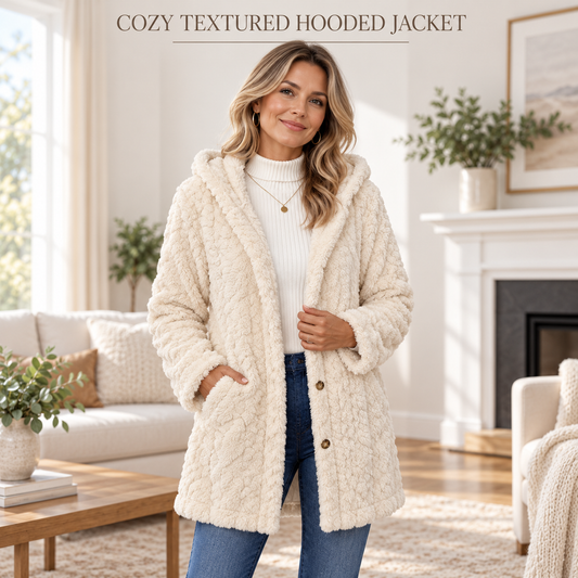 Women's Cozy Textured Hooded Button-Down Jacket