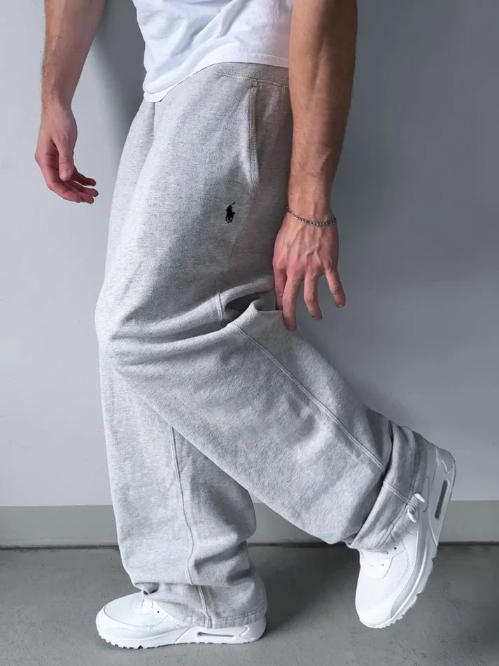 Men Classic Embroidered Wide Leg Sweatpants, Loose Straight Fit Casual Fleece Track Pants for Daily Street Workout Loungewear