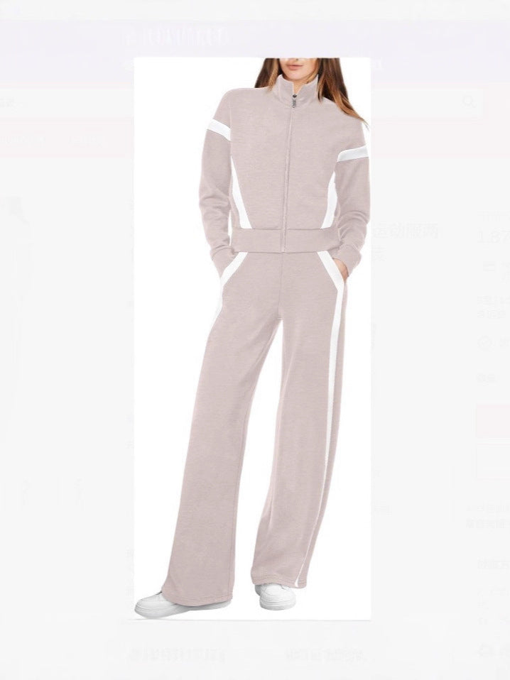 Women’s Colorblock Zip-Up Jacket & Wide-Leg Pants Two-Piece Set