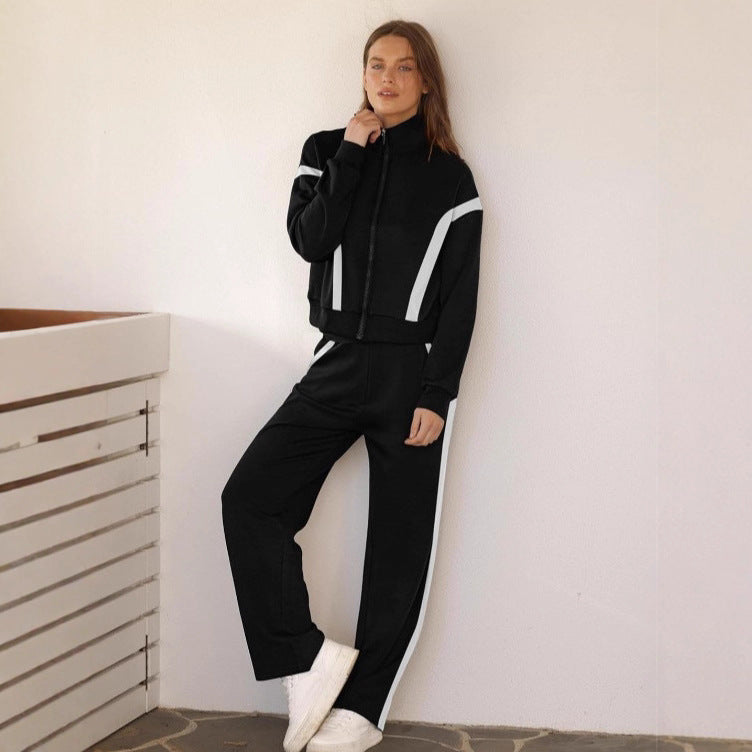 Women’s Colorblock Zip-Up Jacket & Wide-Leg Pants Two-Piece Set