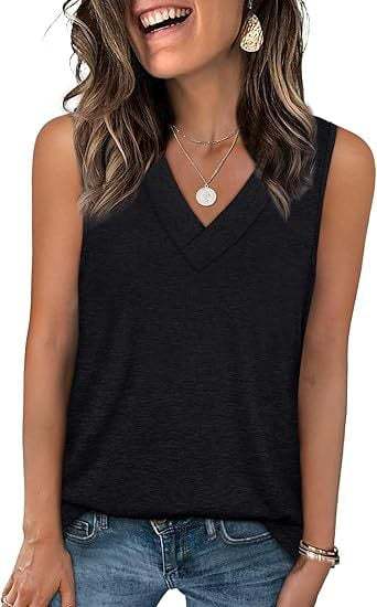 Women’s Lightweight V-Neck Tank Top – Relaxed Fit Sleeveless Casual Top