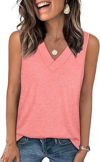 Women’s Lightweight V-Neck Tank Top – Relaxed Fit Sleeveless Casual Top