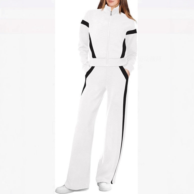 Women’s Colorblock Zip-Up Jacket & Wide-Leg Pants Two-Piece Set