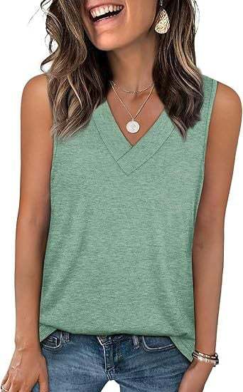 Women’s Lightweight V-Neck Tank Top – Relaxed Fit Sleeveless Casual Top