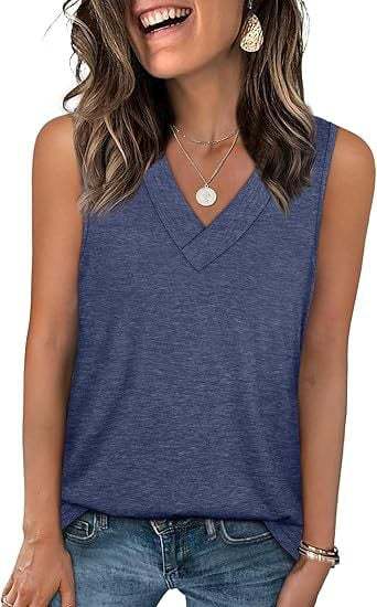 Women’s Lightweight V-Neck Tank Top – Relaxed Fit Sleeveless Casual Top