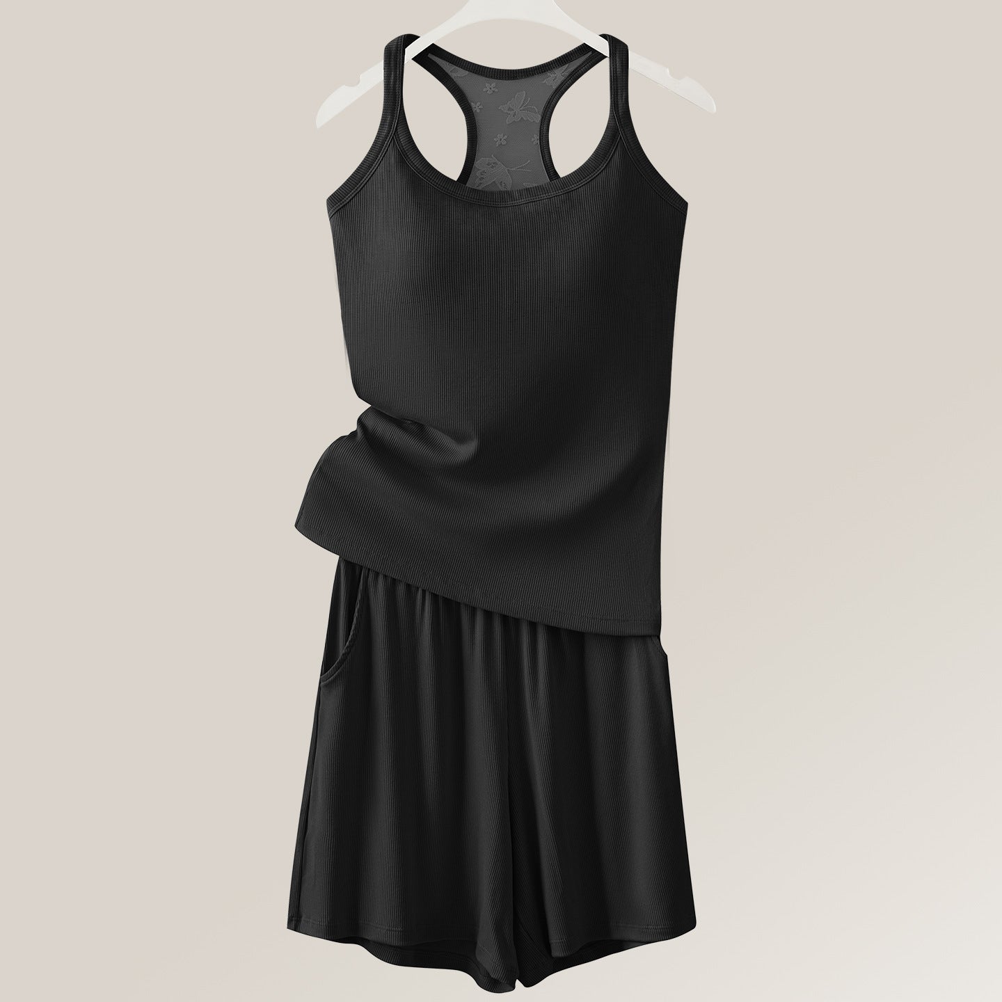 Women's Built-In Bra Tank Top – Classic & Lace-Back Styles with Optional Shorts Set