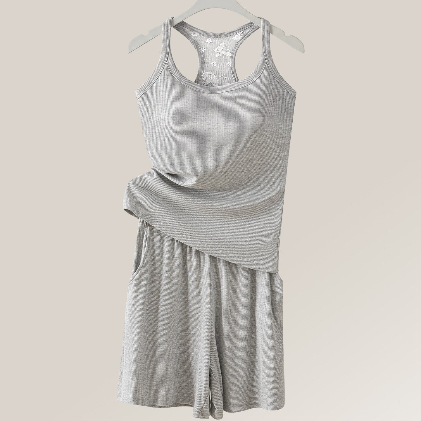 Women's Built-In Bra Tank Top – Classic & Lace-Back Styles with Optional Shorts Set