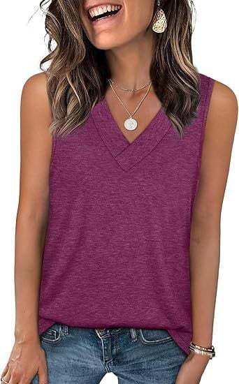 Women’s Lightweight V-Neck Tank Top – Relaxed Fit Sleeveless Casual Top