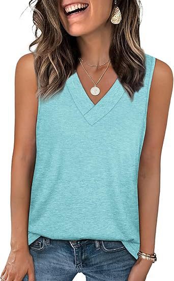 Women’s Lightweight V-Neck Tank Top – Relaxed Fit Sleeveless Casual Top