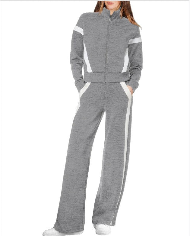 Women’s Colorblock Zip-Up Jacket & Wide-Leg Pants Two-Piece Set