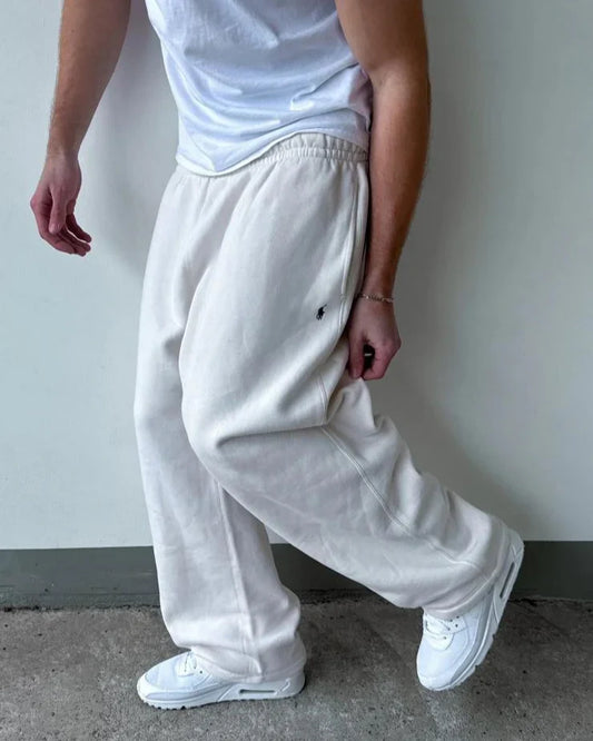 Men Classic Embroidered Wide Leg Sweatpants, Loose Straight Fit Casual Fleece Track Pants for Daily Street Workout Loungewear