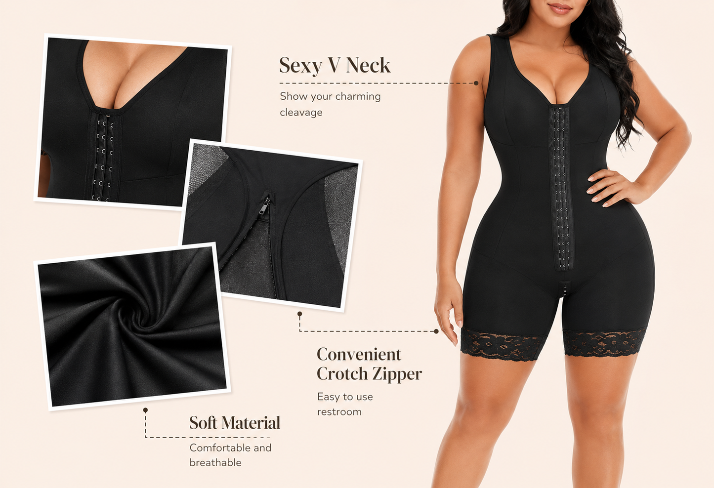 🎁 Buy More Save More | Flexible Size Sleeveless Lace Body Shaper Bodysuit
