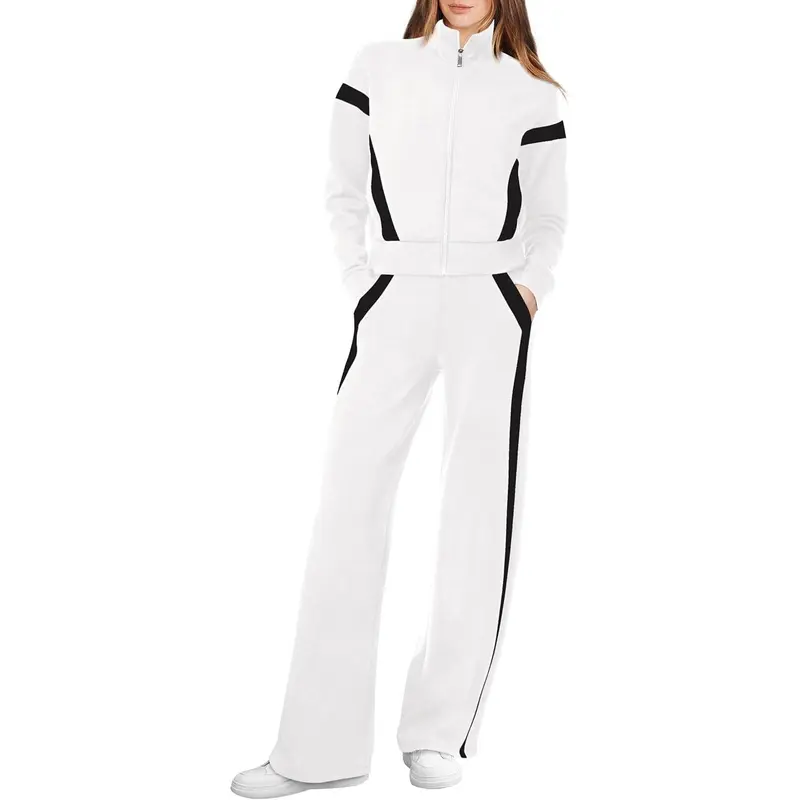 Women’s Colorblock Zip-Up Jacket & Wide-Leg Pants Two-Piece Set
