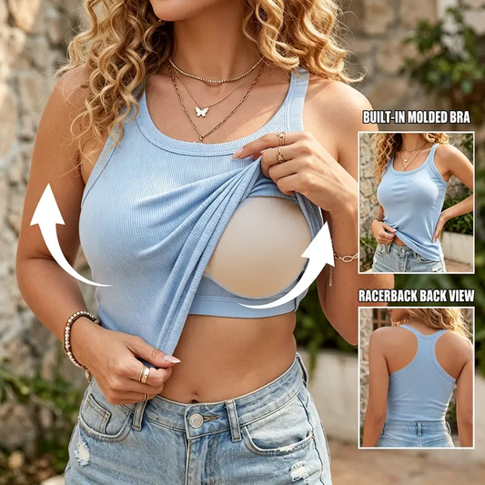 Women's Built-In Bra Tank Top – Classic & Lace-Back Styles with Optional Shorts Set