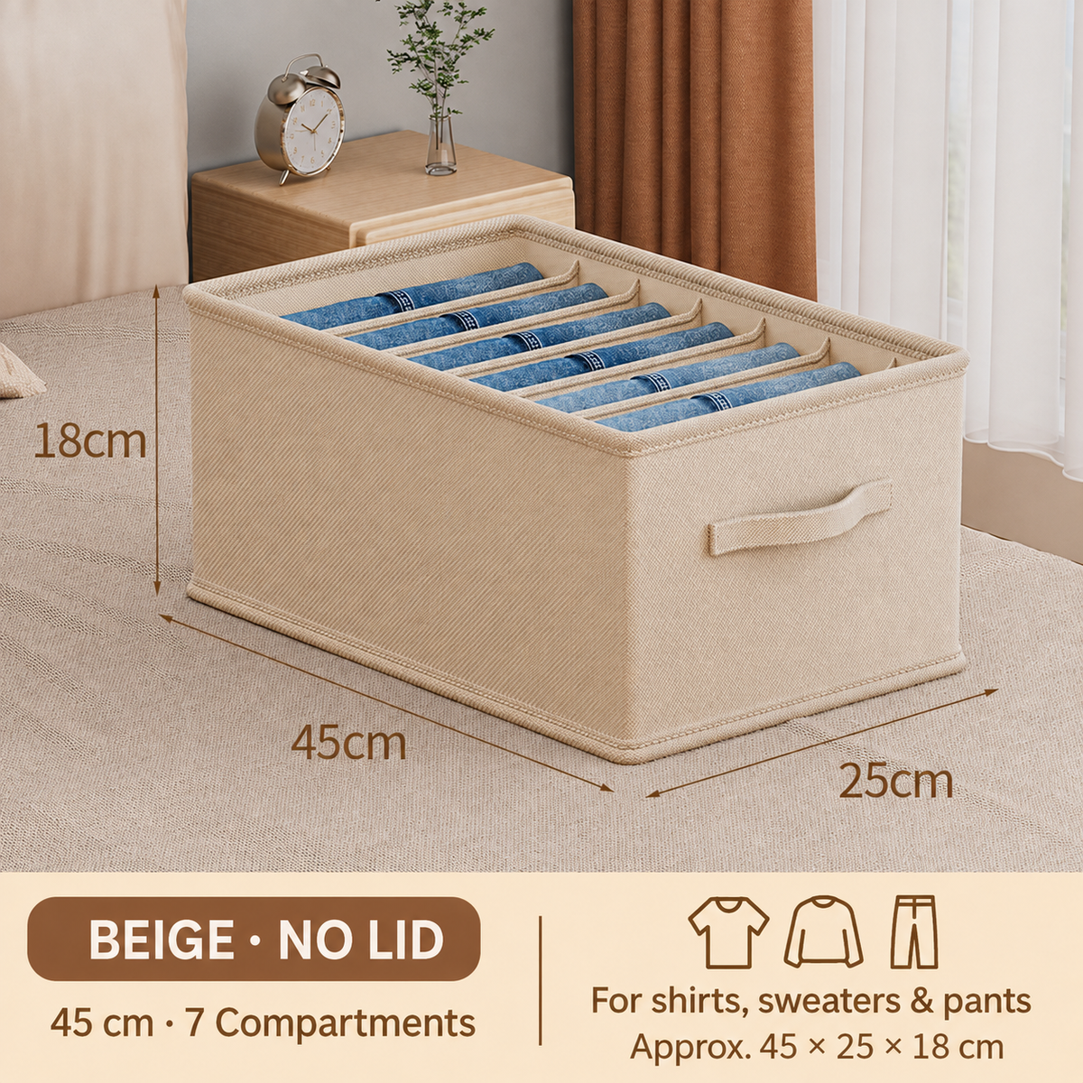 Foldable Multi-Compartment Clothing Organizer with Handle