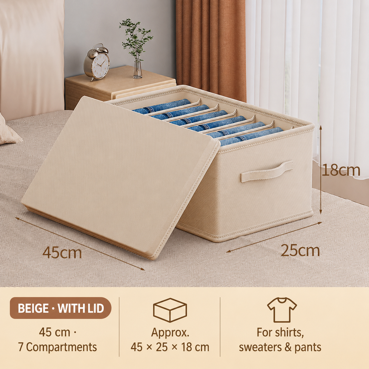 Foldable Multi-Compartment Clothing Organizer with Handle