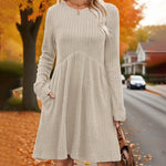 Women’s Ribbed Knit A-Line Dress with Pockets