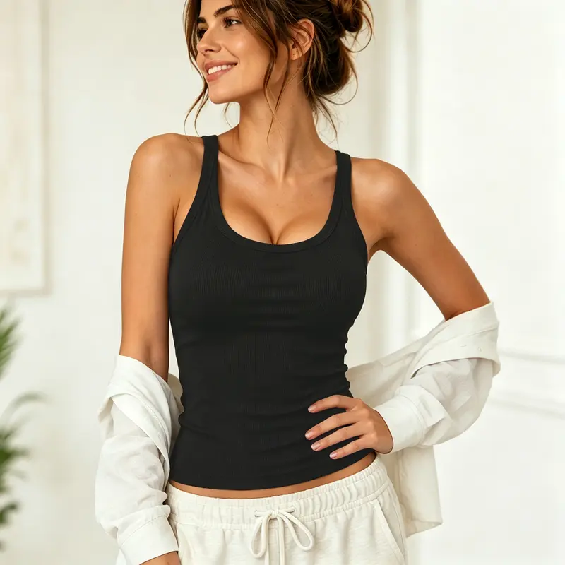 Women's Built-In Bra Tank Top – Classic & Lace-Back Styles with Optional Shorts Set