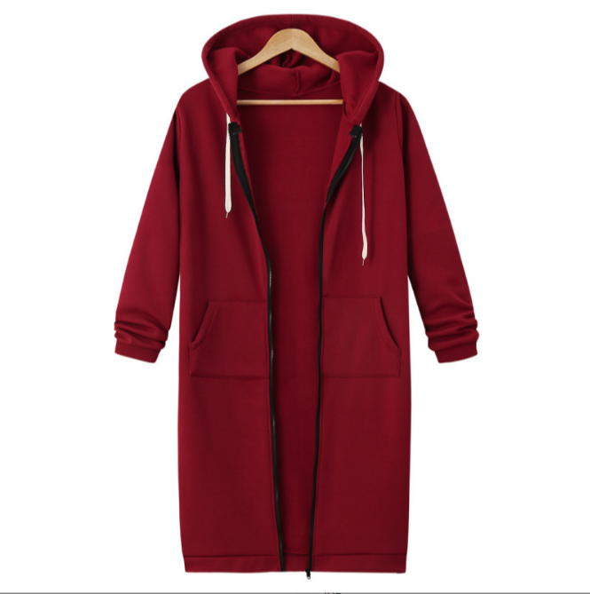 Women's Longline Fleece-Lined Zip-Up Hoodie with Pockets